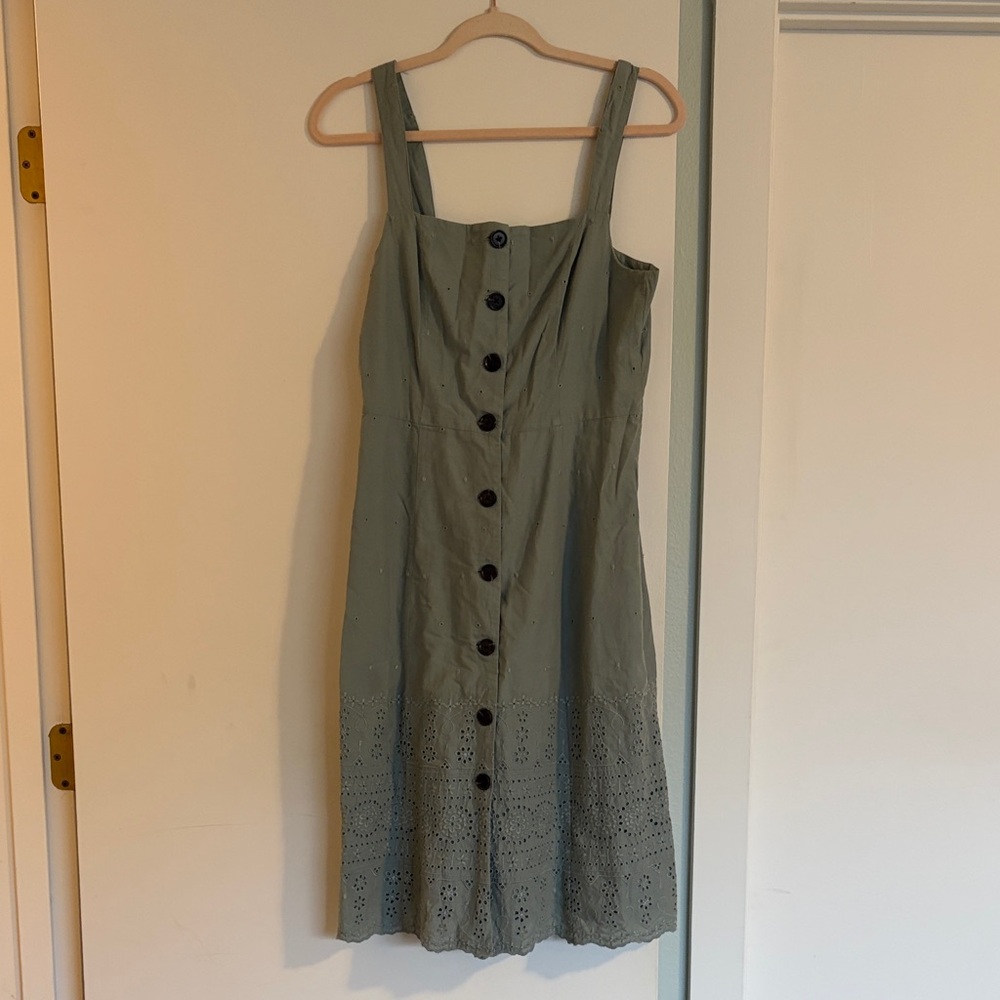 Gap 100% cotton green Button-Down Midi Dress